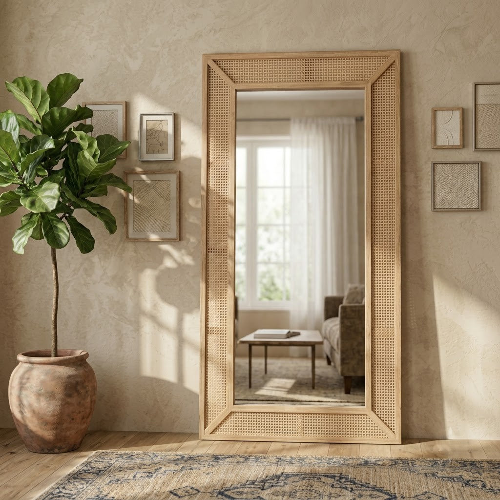 PRITI cane frame mirror for modern home décor