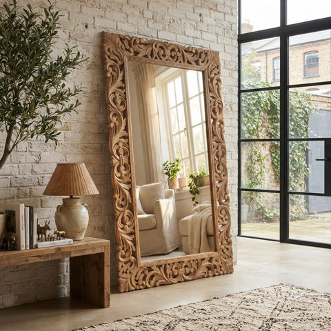PRITI carved frame mirror for elegant home wall decor