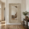 PRITI carved mango wood wall mirror 180 cm with white-washed finish
