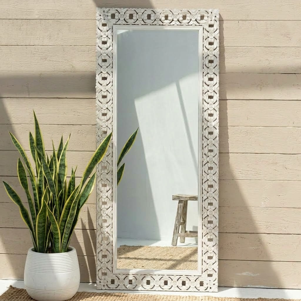 PRITI carved wooden frame mirror for living room