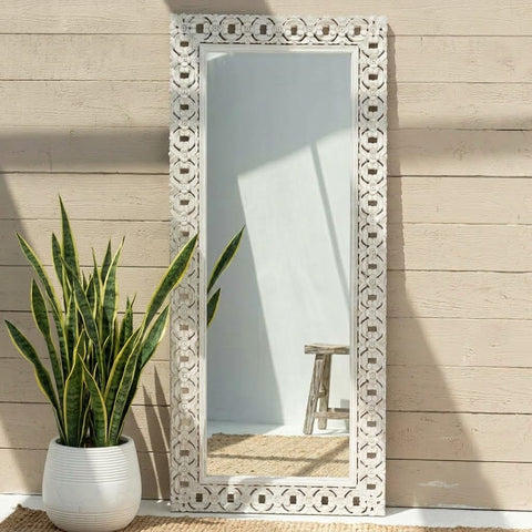 PRITI carved wooden frame mirror for living room