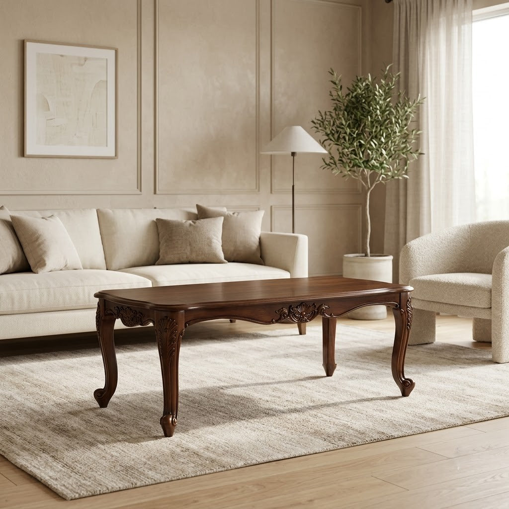 PRITI classical wooden center table with veneer tabletop