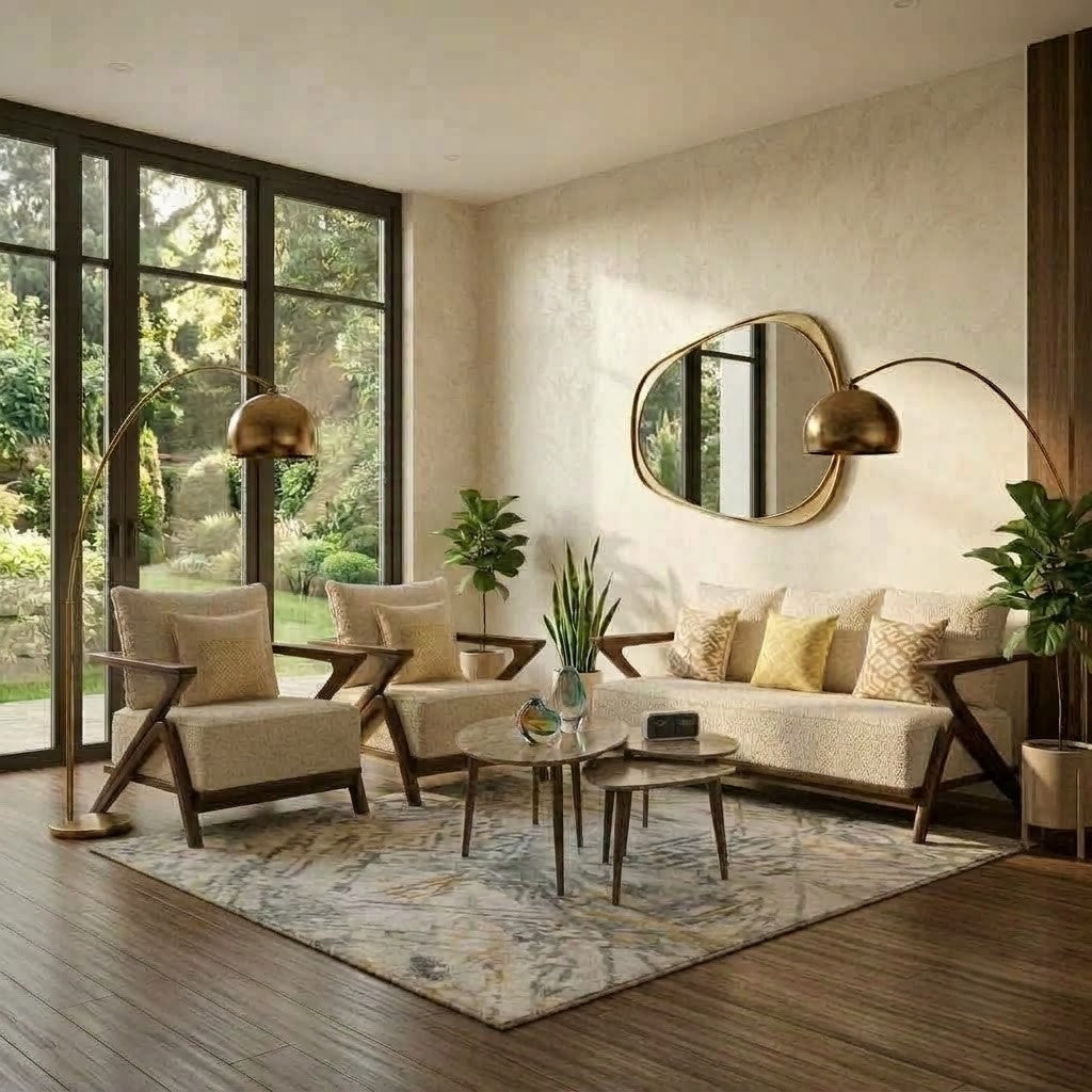 PRITI contemporary 3 seater and 1 seater wooden sofa set