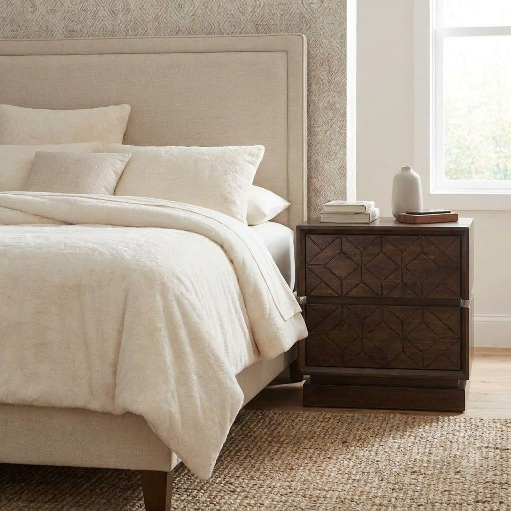 PRITI contemporary Sheesham bedside table with storage drawers