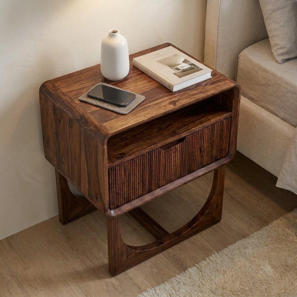 PRITI contemporary bedside table with textured drawer