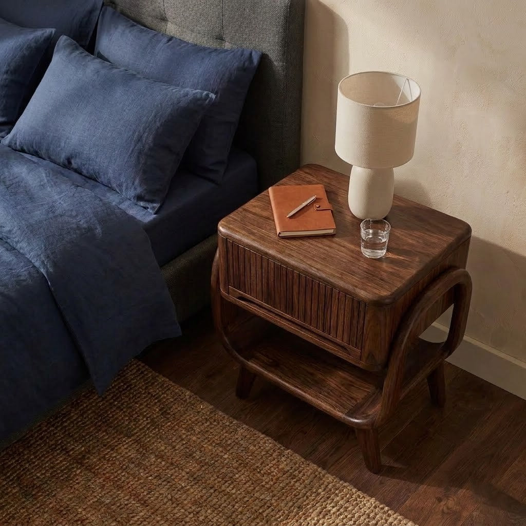PRITI contemporary wooden bedside cabinet with storage