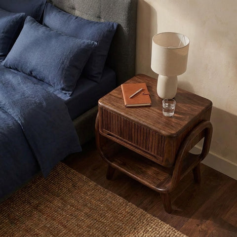 PRITI contemporary wooden bedside cabinet with storage