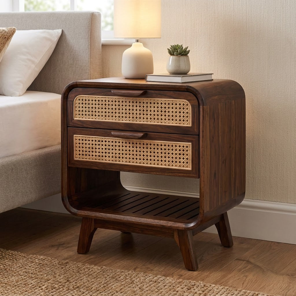 PRITI contemporary wooden bedside cabinet with two drawers