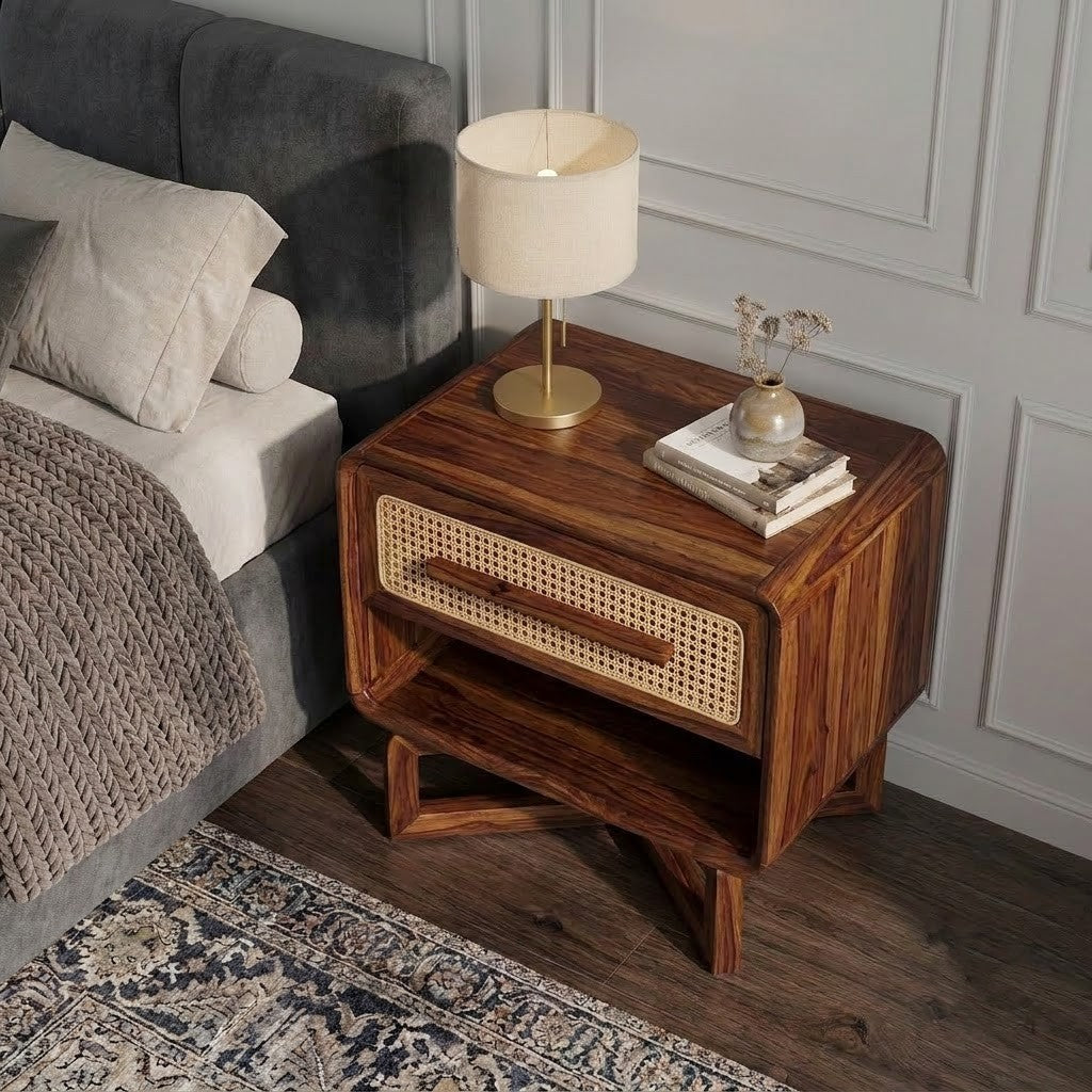 PRITI contemporary wooden bedside table for modern bedroom