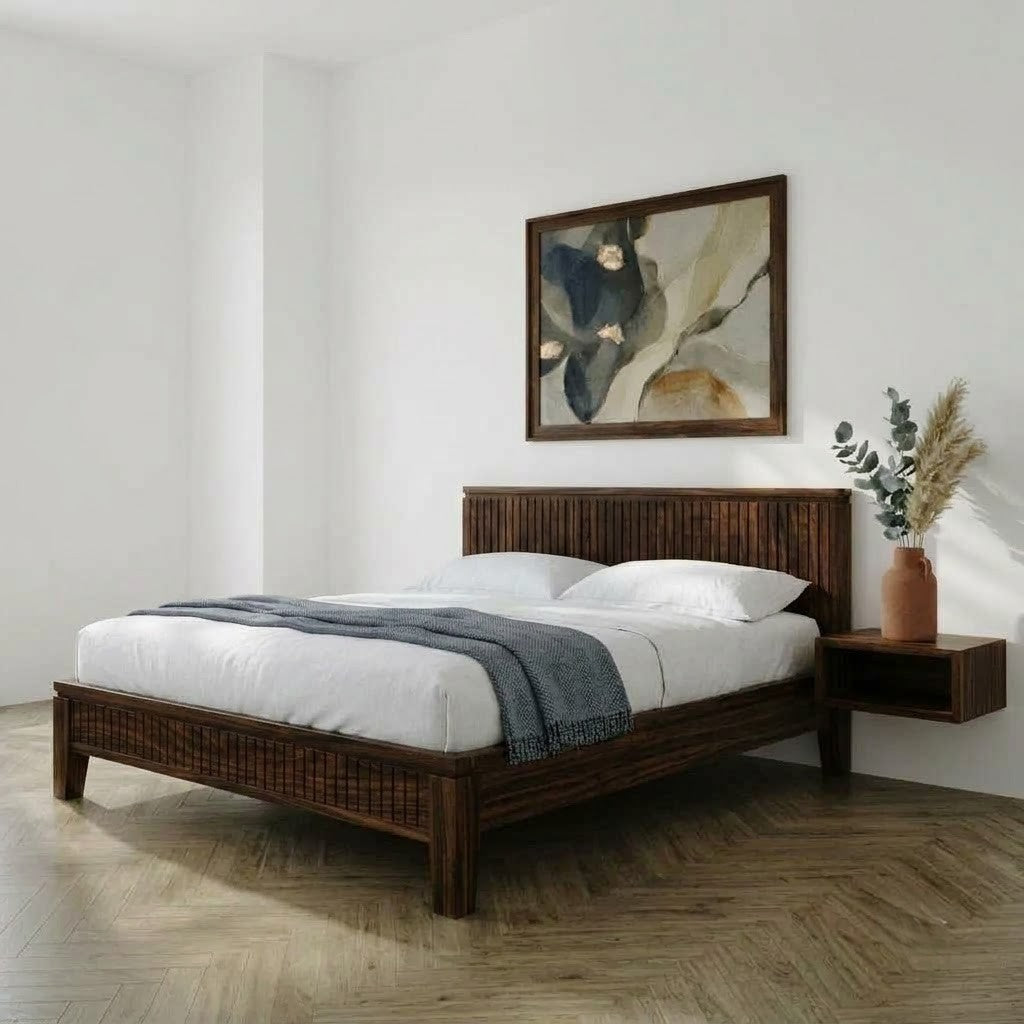 PRITI contemporary wooden bedside table with Dark Walnut finish