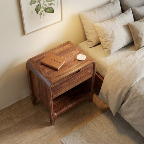 PRITI contemporary wooden bedside table with cabinet storage