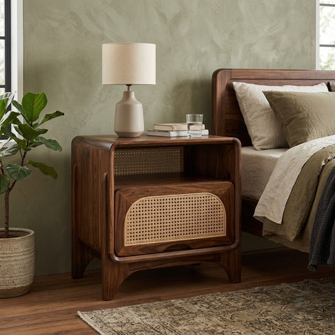 PRITI contemporary wooden bedside table with drawer for bedroom