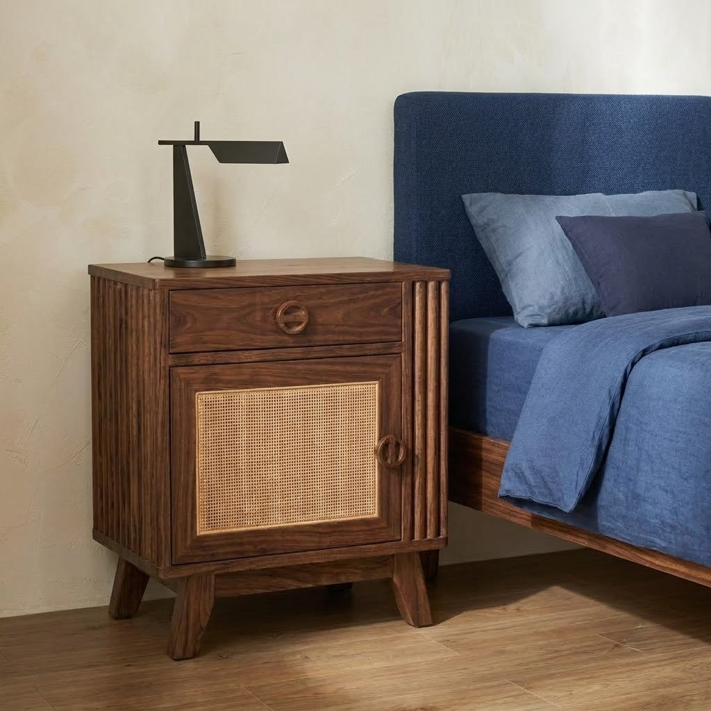 PRITI contemporary wooden bedside table with storage for bedroom