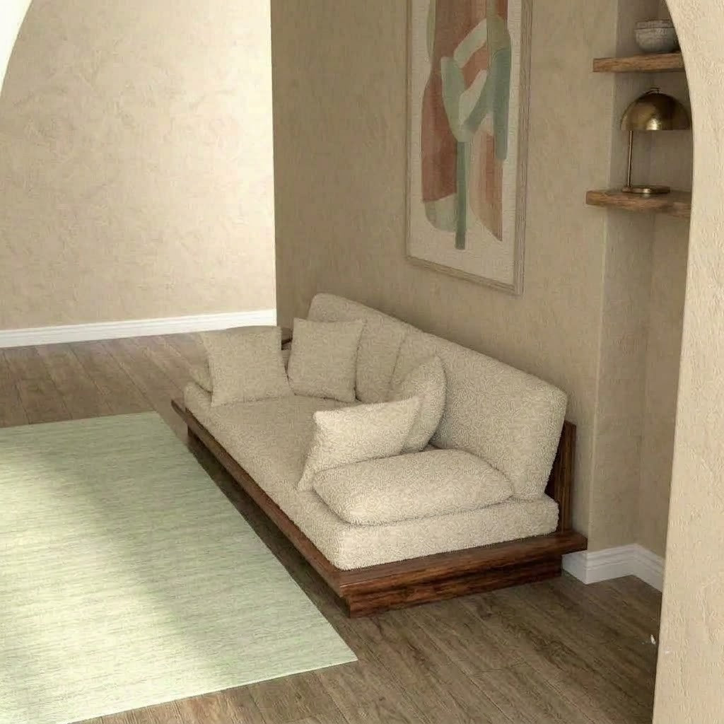 PRITI contemporary wooden sofa with soft cushioned seating