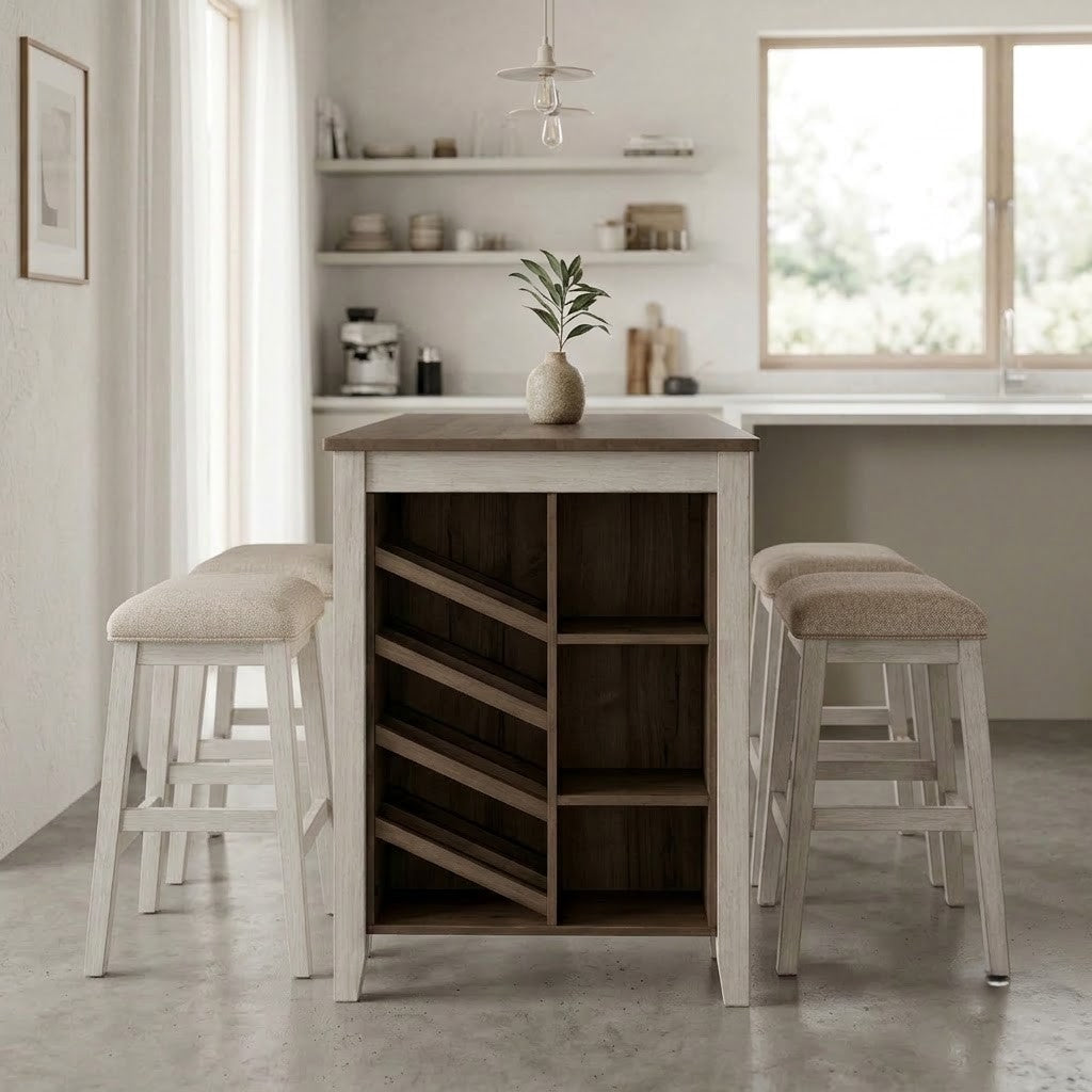 PRITI counter height table and four stool set for breakfast area