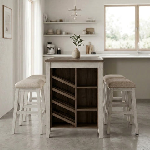 PRITI counter height table and four stool set for breakfast area