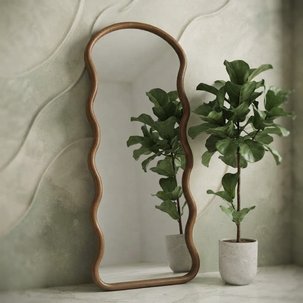 PRITI curve wooden frame mirror for modern home decor