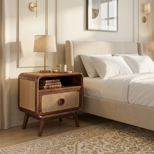 PRITI dark walnut Sheesham wood bedside table