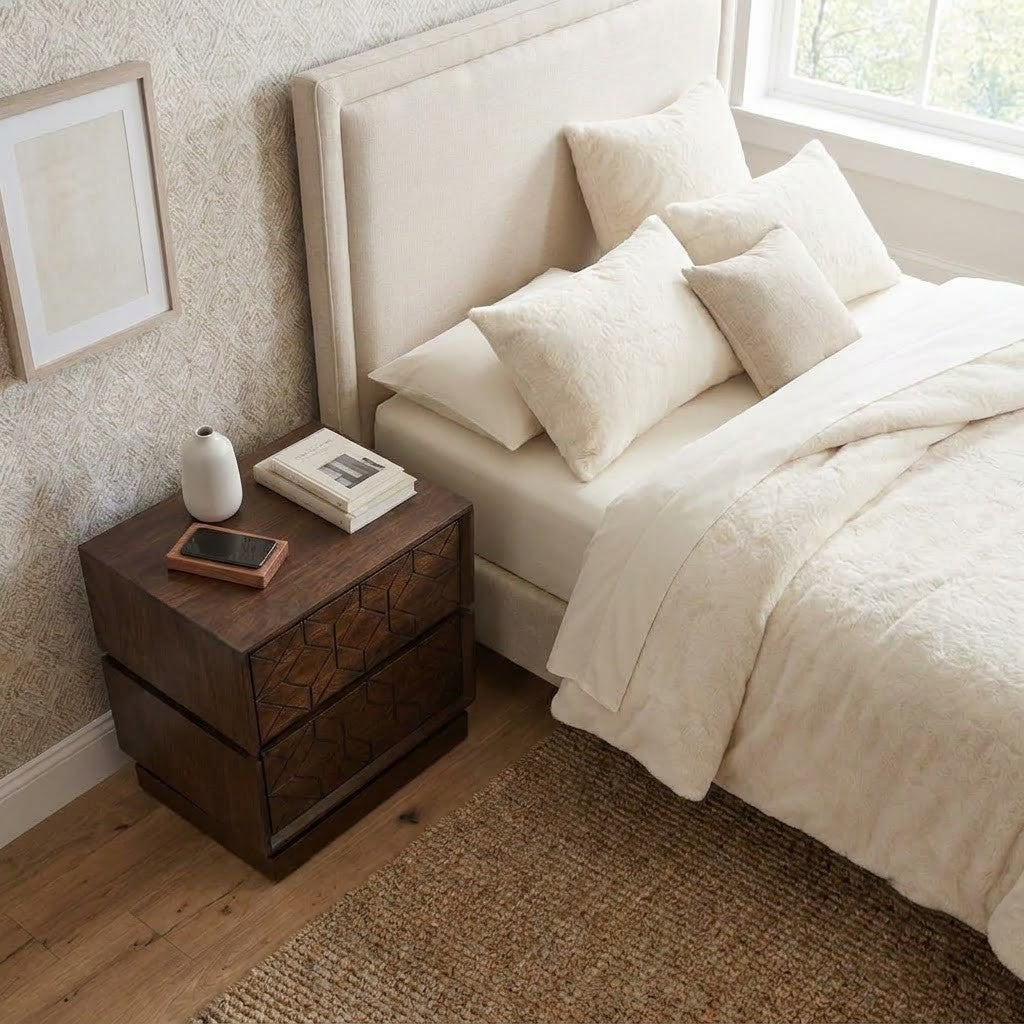 PRITI dark walnut Sheesham wood bedside table with two drawers