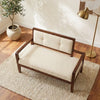PRITI dark walnut Sheesham wood bench with crème boucle upholstered seat and backrest