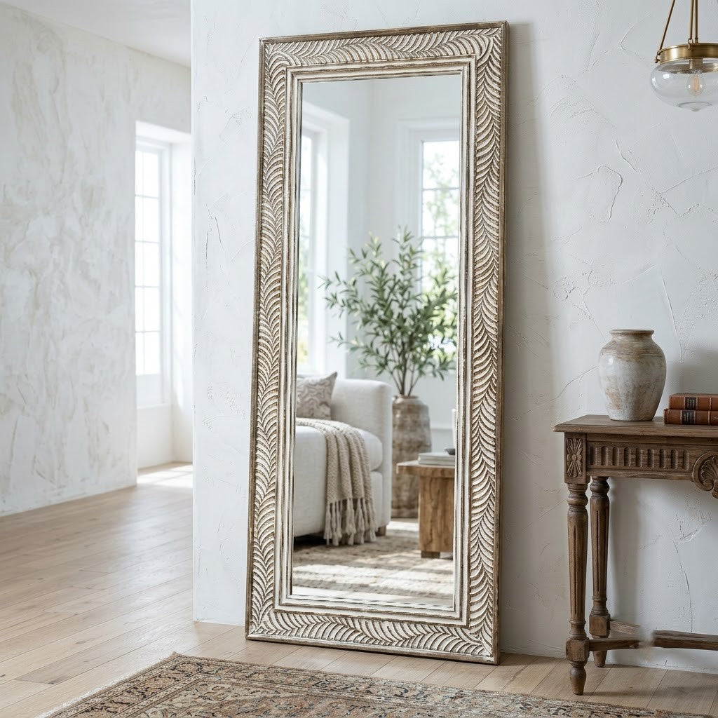 PRITI elegant carved wooden frame mirror for living room