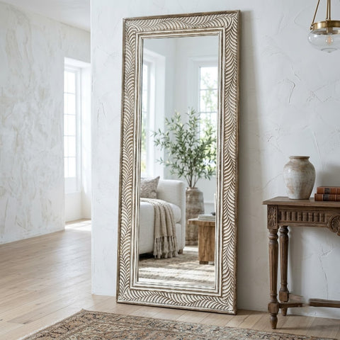 PRITI elegant carved wooden frame mirror for living room