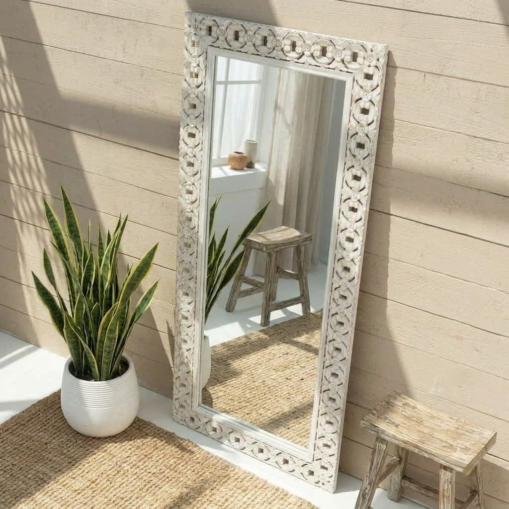 PRITI elegant wooden carved mirror for bedroom