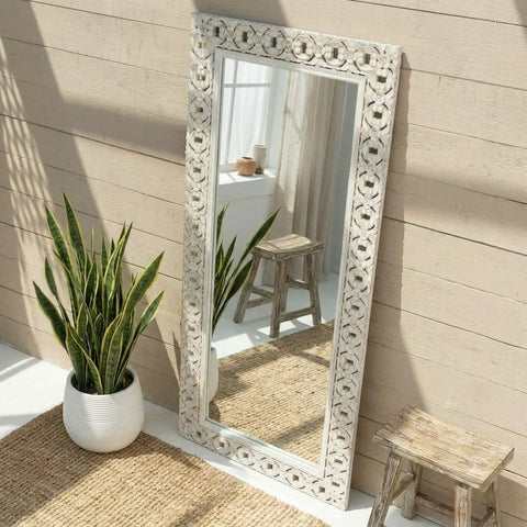 PRITI elegant wooden carved mirror for bedroom