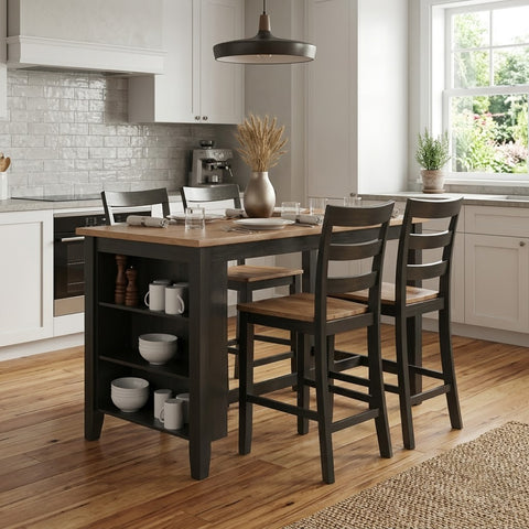 PRITI elevated dining table with matching tall barstools