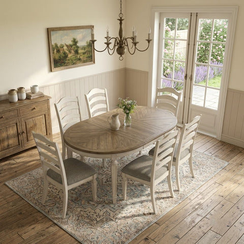 PRITI extension dining table with six upholstered chairs