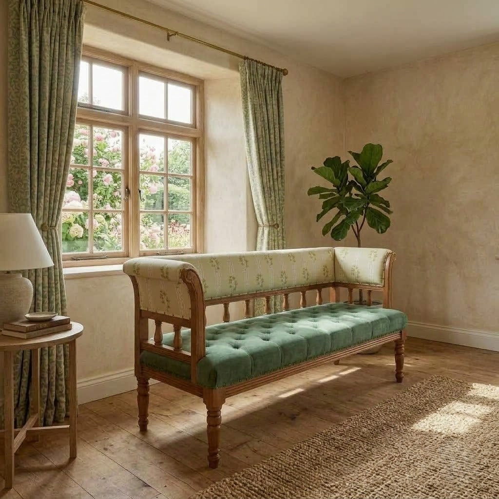 PRITI fabric upholstered bench for lounge and living room