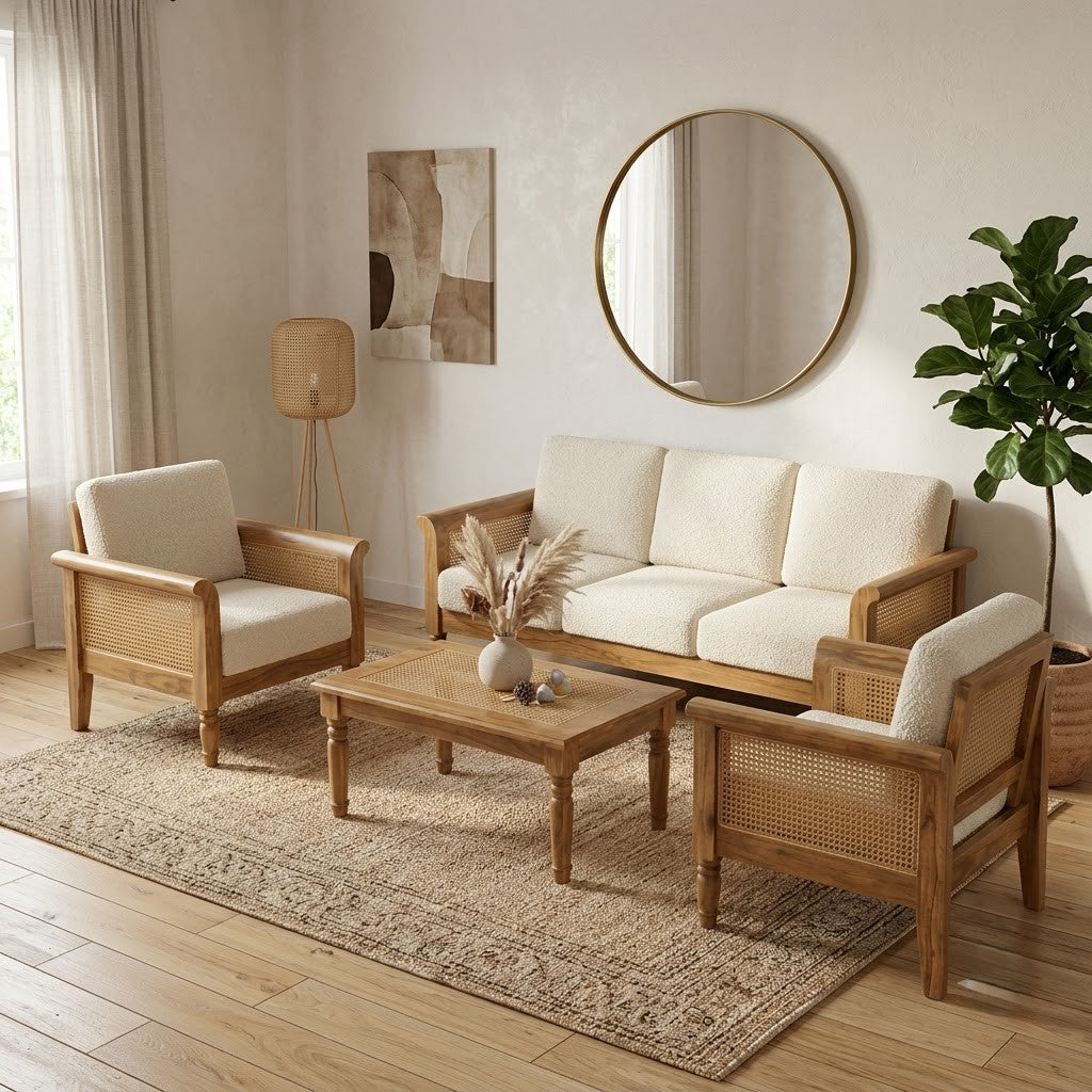 PRITI five seater wooden sofa set for living room