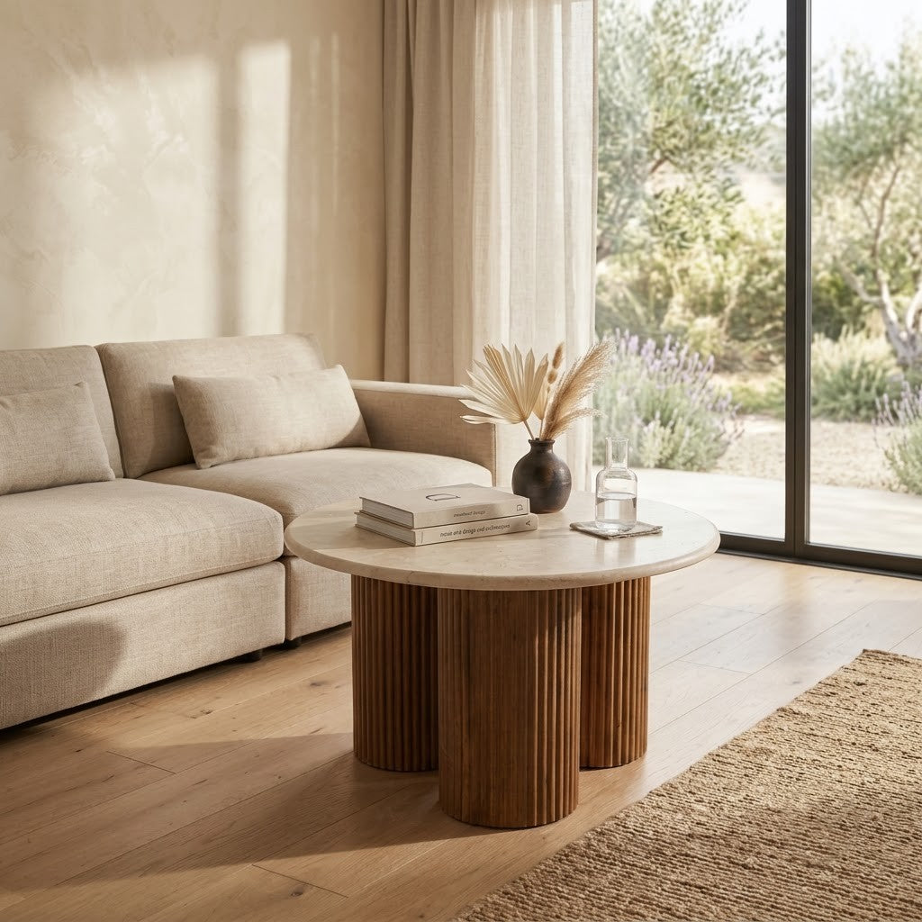 PRITI fluted wooden coffee table for living room