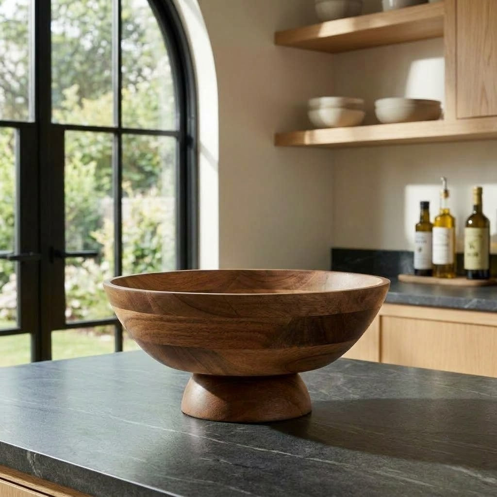 PRITI handcrafted Acacia wood multipurpose bowl with natural finish