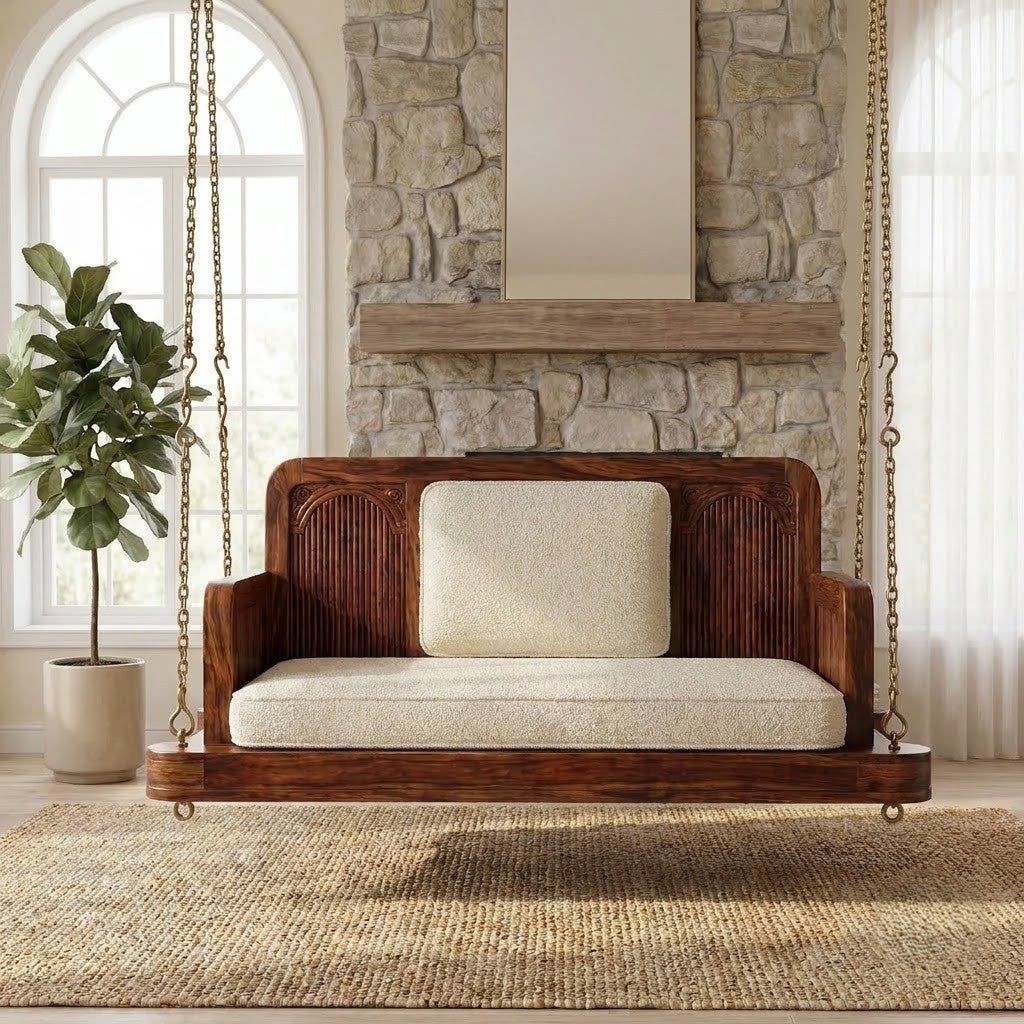 PRITI handcrafted Sheesham wood swing with rich Dark Walnut finish