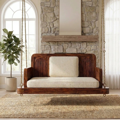 PRITI handcrafted Sheesham wood swing with rich Dark Walnut finish