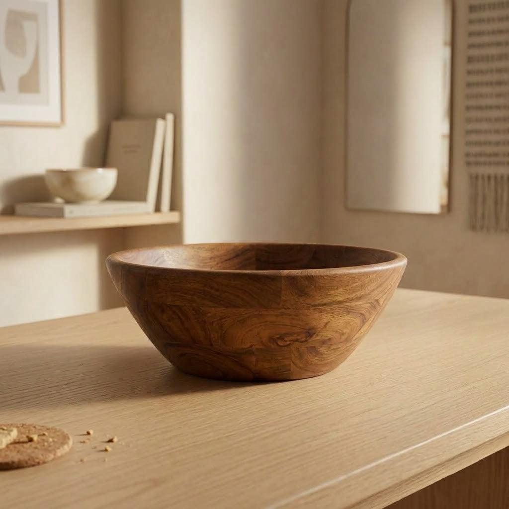 PRITI handcrafted acacia wood bowl with natural finish
