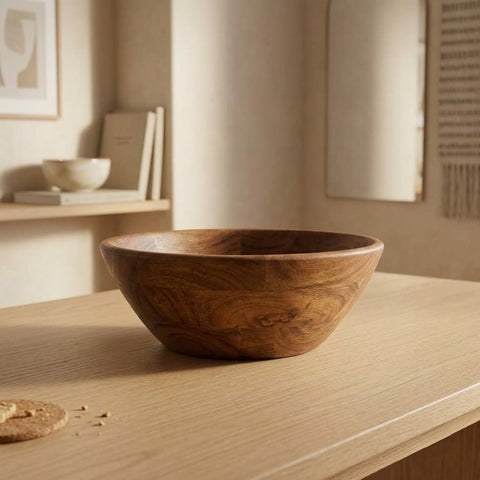PRITI handcrafted acacia wood bowl with natural finish
