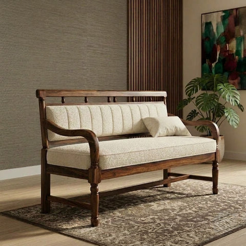 PRITI handcrafted sheesham wood bench with upholstered back support