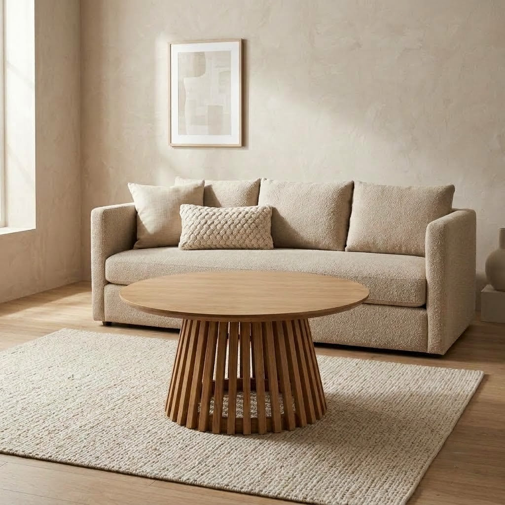 PRITI handcrafted solid wood coffee table with round tabletop