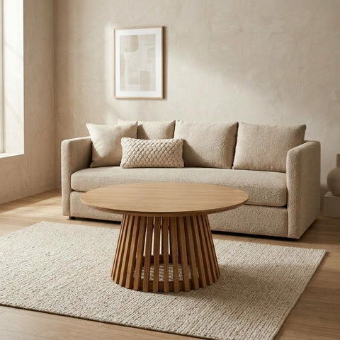 PRITI handcrafted solid wood coffee table with round tabletop