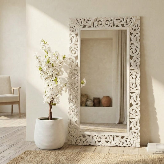 PRITI large carved frame mirror for stylish interiors