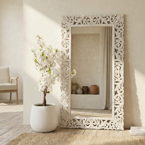 PRITI large carved frame mirror for stylish interiors