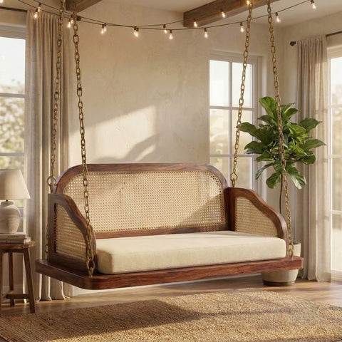 PRITI luxury 2 seater Sheesham wood swing chair with dark walnut finish