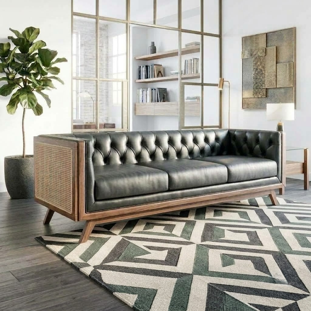 PRITI luxury 3 seater sofa with satin walnut wood finish