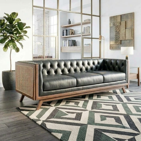 PRITI luxury 3 seater sofa with satin walnut wood finish