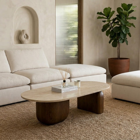 PRITI luxury travertine marble center table for modern living room