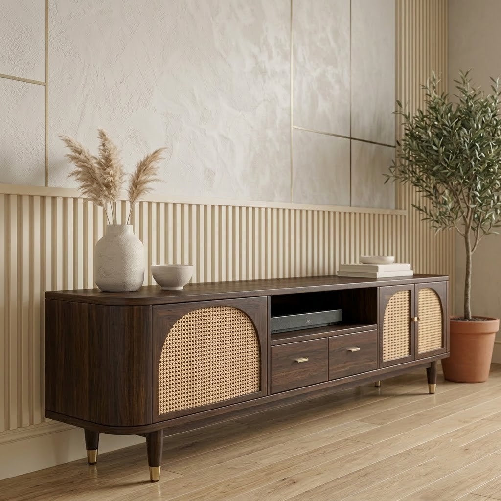 PRITI luxury wooden TV stand with storage for modern living room