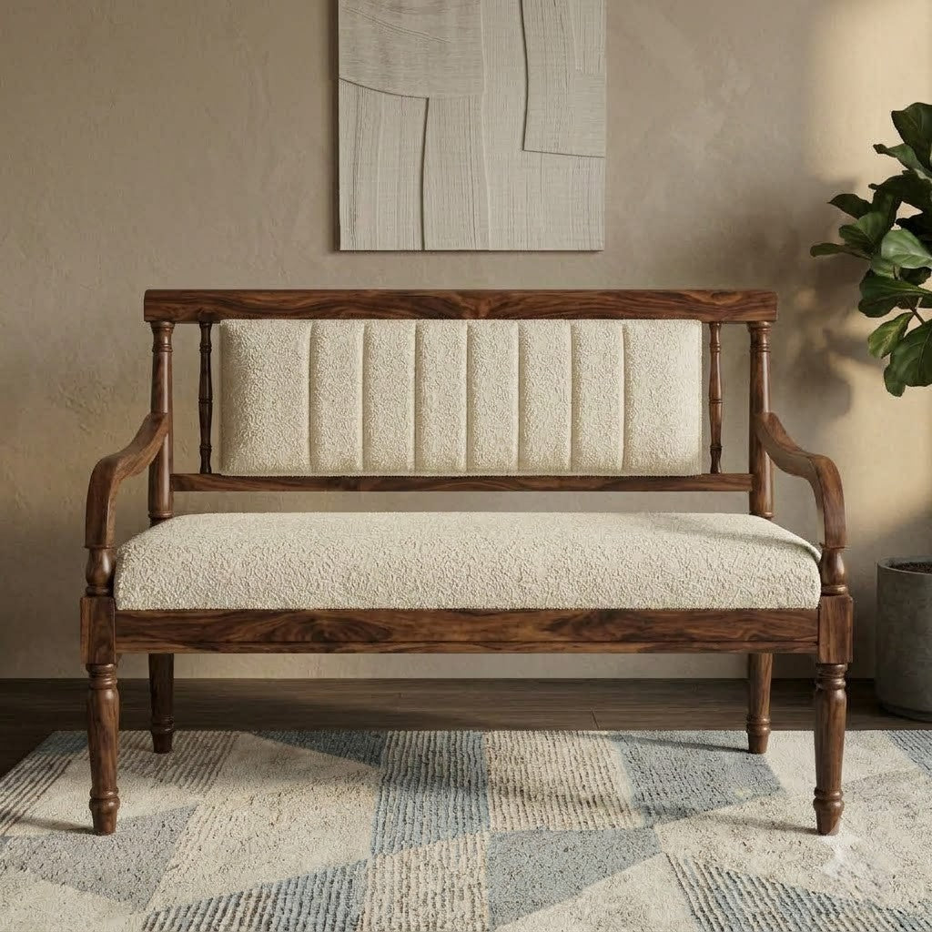PRITI luxury wooden bench with cushioned seat and backrest
