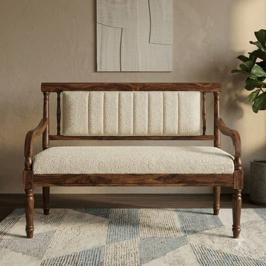 PRITI luxury wooden bench with cushioned seat and backrest